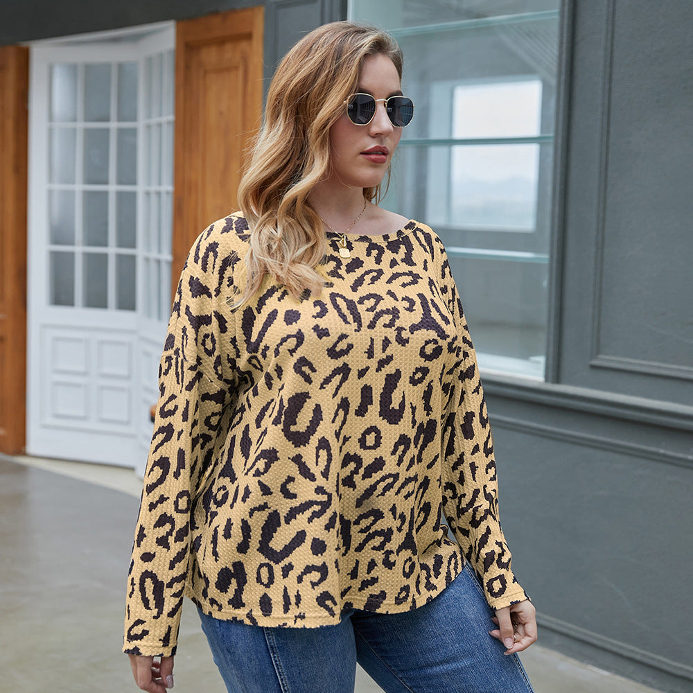 Plus Size Women's Clothing Top Fall Leopard Print T-Shirt