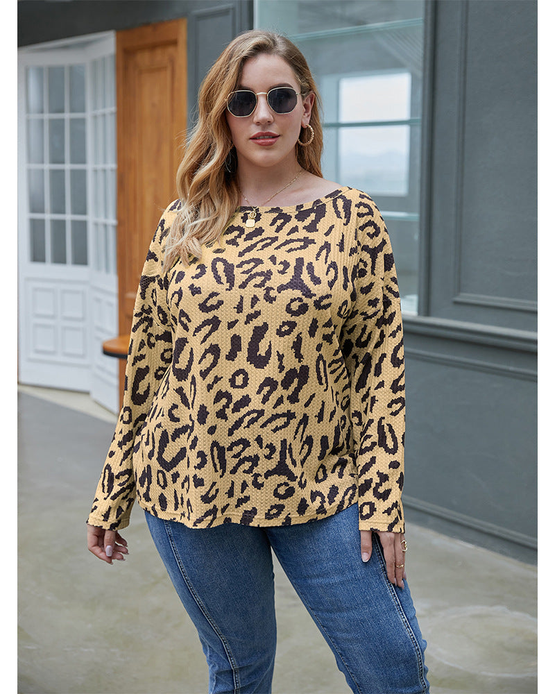 Plus Size Women's Clothing Top Fall Leopard Print T-Shirt