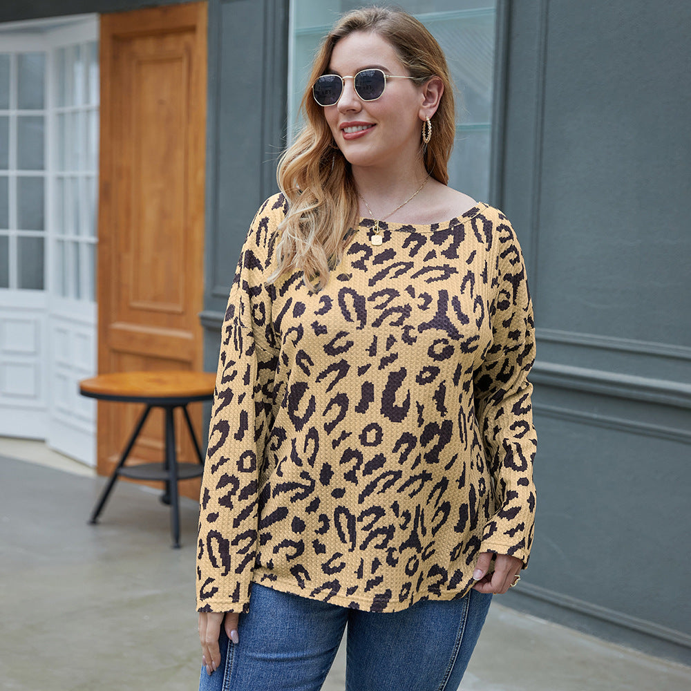 Plus Size Women's Clothing Top Fall Leopard Print T-Shirt