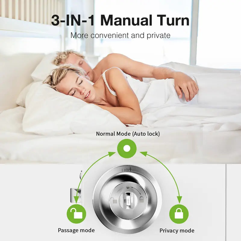 Ghome Smart Door Knob Fingerprint Door Lock Rechargeable Smart Lock Electronic Biometric Door Lock for Bedroom, App Control, Suitable for Bedroom Home, Offices, Garages, Hotels, Apartments