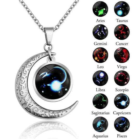 12 Constellation Moon Star Glowing Necklace