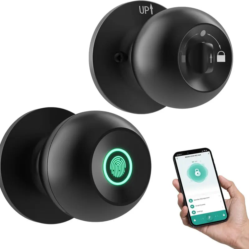 Ghome Smart Door Knob Fingerprint Door Lock Rechargeable Smart Lock Electronic Biometric Door Lock for Bedroom, App Control, Suitable for Bedroom Home, Offices, Garages, Hotels, Apartments