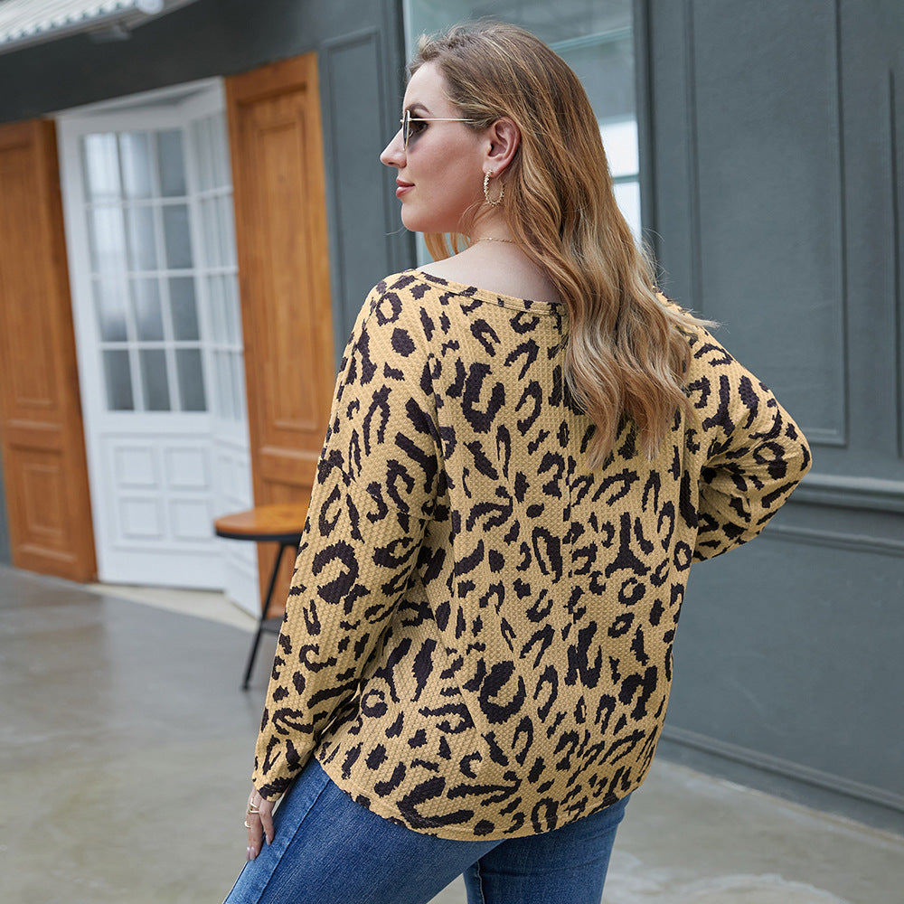 Plus Size Women's Clothing Top Fall Leopard Print T-Shirt