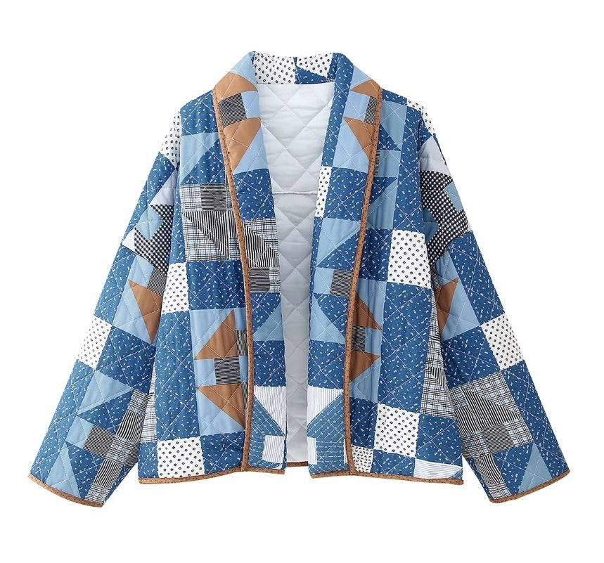 Women's Geometric Pattern Print Cotton-padded Jacket Coat