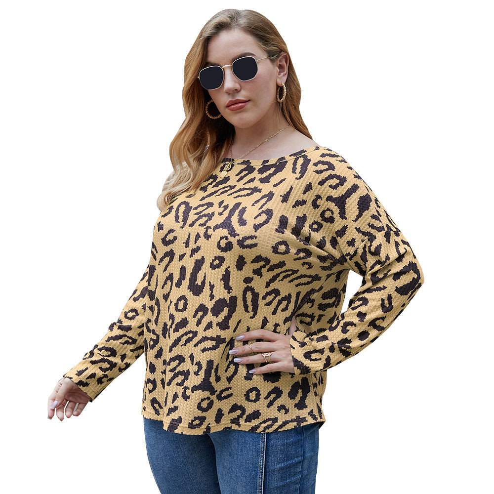 Plus Size Women's Clothing Top Fall Leopard Print T-Shirt